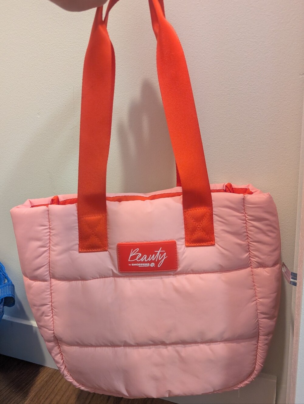 Reversible Pink Quilted Tote with Orange Handles